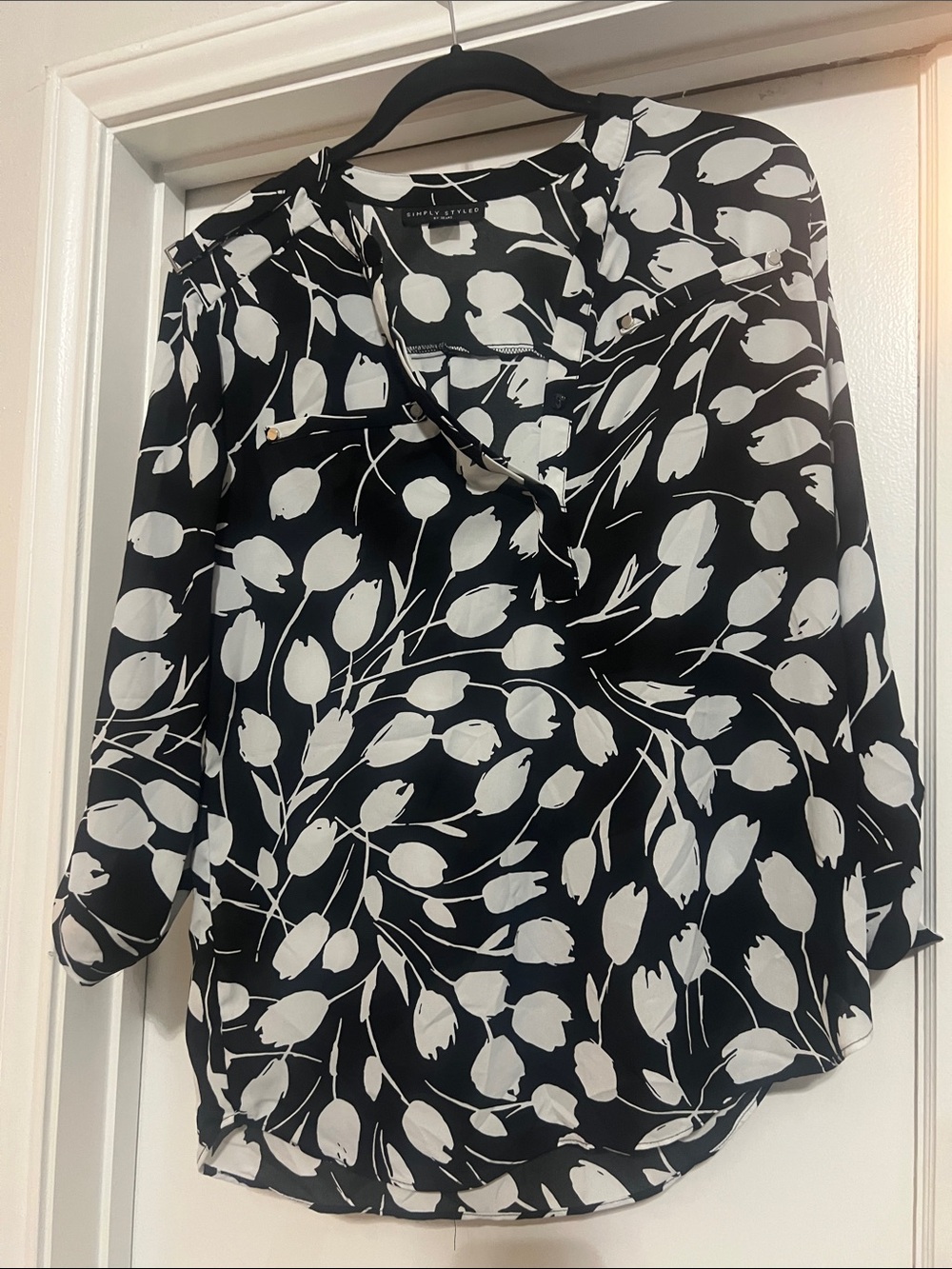 Simply Styled Black Blouse with White Tulip Print
